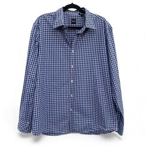 Boss Navy and White Checkered Casual Shirt
